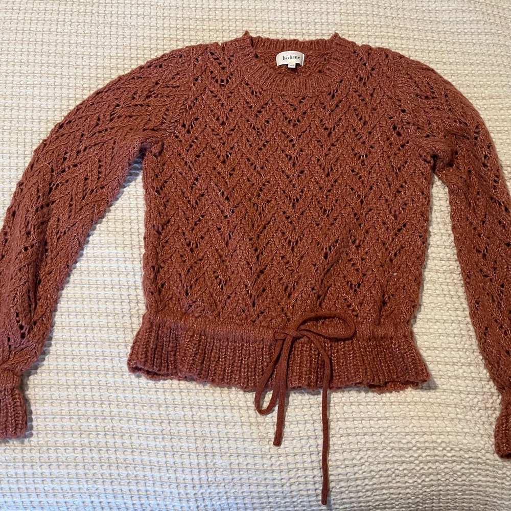 Bohme Terracotta Knit Sweater with Ruffle sleeves.